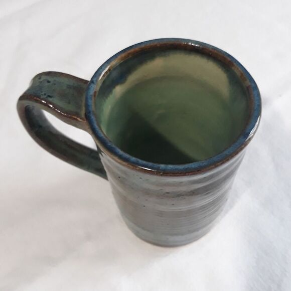 Vintage Handmade Small Pottery Coffee/Tea Mug Green/Brown - Picture 2 of 9